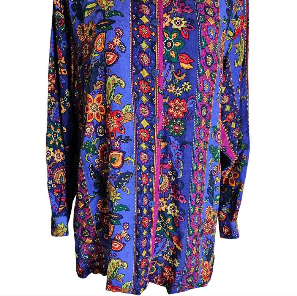 Vintage Express Compagnie Internationale Floral Print Button Up Shirt Sz Medium - Picture 3 of 16